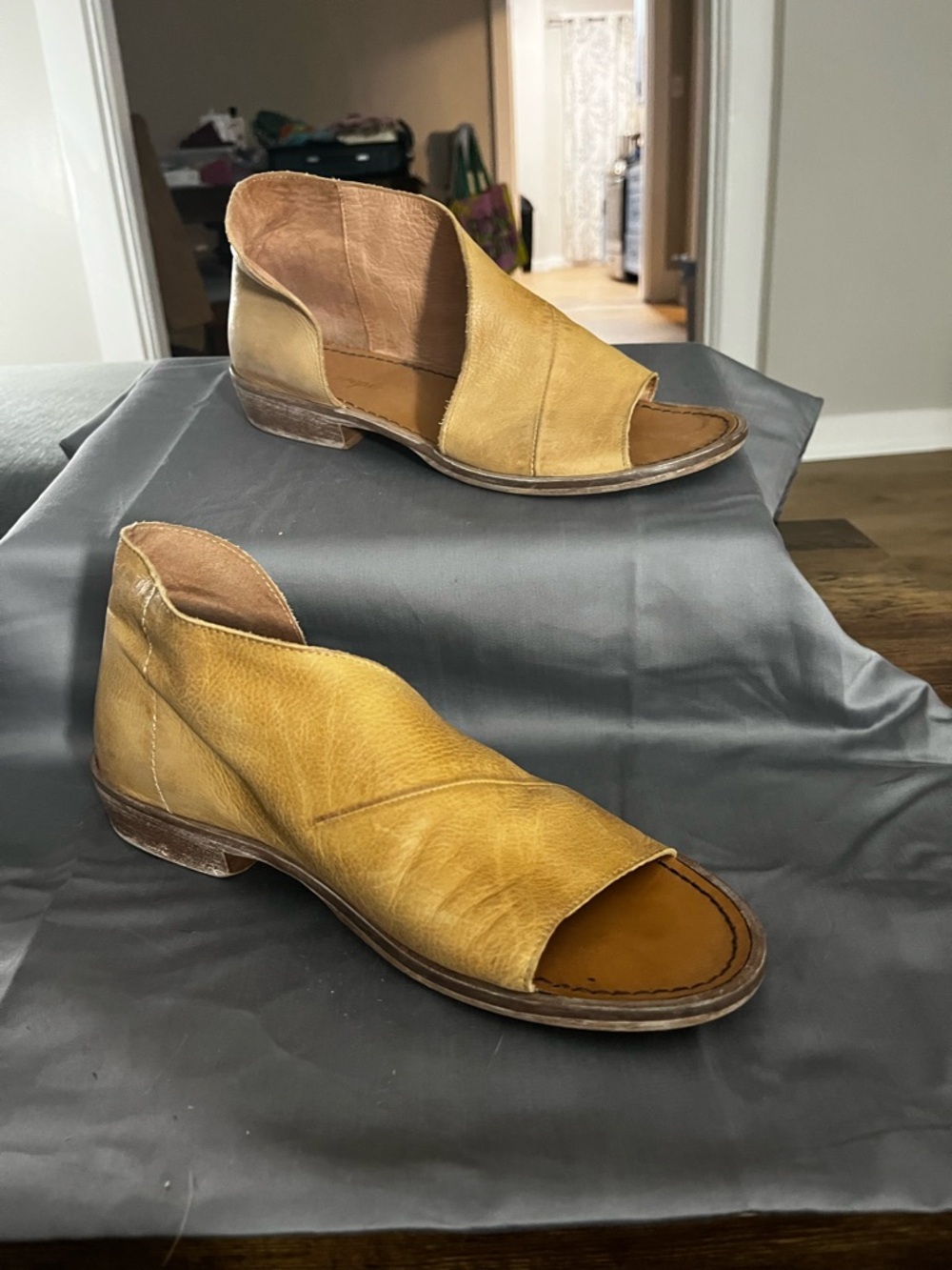 Free People Tan Leather Cutout Open-Toe Sandals